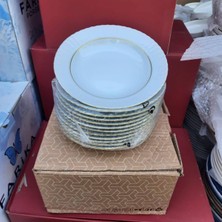 PremiumPort 12'li 19 cm Porselen Yaldızlı Çukur Yemek Tabağı Seti