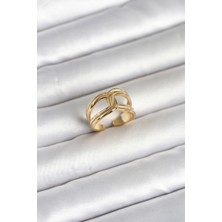 Karahanbey Çelik Gold Renk Düğüm Model Kadın Yüzük -