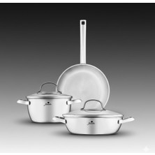 PremiumPort Sağlam ve Şık 3'lü Indüksiyon Tabanlı Çelik Tencere Seti