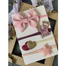 Miniko Butik Uyumlu Bambi,kalp,yıldız ve Fiyonk Içeren Saç Bandı Seti 4'lü