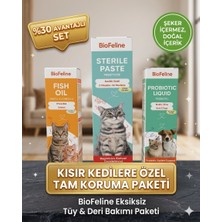 Biofeline Kısır Kedi Gold Bakım Seti - Dökülme Karşıtı Balık Yağı 200ML + Tüy Yumağı Önleyici Malt 100ML + Probiyotik 100ML