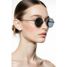 Macerati,unisex Gold Metal Yuvarlak Çerçeve UV400 Güneş Gözlüğü,gözlük Kabı Hediyeli