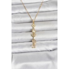 Karahanbey Çelik Gold Renk Şans Kolyesi Y Model Zirkon Taşlı Kadın Kolye -