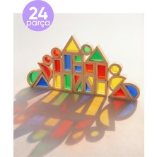 Nilberry 24 Parça Ahşap Rainbow Blok Seti Waldorf Eğitici Oyuncak Rainbow Işıklı Ahsap Geometrik Şekiller