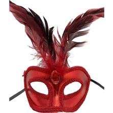 Bazarhane Kırmızı Renk Rugan Kaplama Kırmızı Tüylü Parti Maskesi 18X20 cm