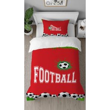Greendecor Futbol Maç Top Kale Desenli Dijital Baskılı Özel Tasarım Çarşafsız Şık Tek Kişilik Nevresim Takımı