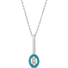 Kuyumcudükkanı Kuyumcudukkani Mavi Mineli Oval Taşlı KOLYE-37343-W-BLU