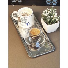 PremiumPort Lüks Paslanmaz Çelik Dikdörtgen Kahve Servis Tepsisi 33X13 Cm, 2'li Set