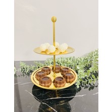 PremiumPort Çift Katlı Gold Kurabiye Standı, Dekoratif Sunum ve Pasta Servisi