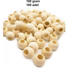 Just Cheap Store 100 gr (100 Adet) Ahşap Boncuk 15 mm Çap x 10 mm Delik Doğal Yuvarlak Ahşap Makrome El Işi Çanta