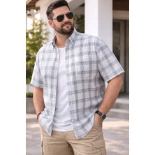 Varetta Erkek Beyaz Kısa Kollu Büyük Beden Gömlek Cepli Geniş Kesim Casual Soft Pamuklu