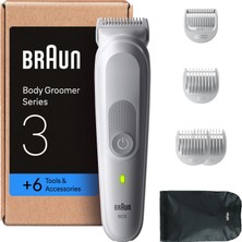 Braun Bodygroomer Series 3, 6 Aksesuarlı Erkek Elektrikli Vücut Tıraş Makinesi, Özel Bölge ve Vücut Için Kablosuz Düzeltici, 80 Dakikalık Pil, Su Geçirmez Vücut Kılı Düzeltici, BG3575, Gri