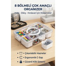 KaktüsKedi 8 Bölmeli Modüler Çok Amaçlı Organizer Kutu - Çıkarılabilir Hazneli Hobi, Dikiş ve Hırdavat Kutusu