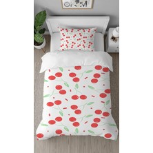 Greendecor Vişne Kiraz Meyve Desenli Dijital Baskılı Özel Tasarımlı Çarşafsız Tek Kişilik Şık Nevresim Takımı