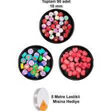 Just Cheap Store 90 Adet 10 mm Polimer Kil Fimo Boncuk Takı Bileklik + 5 Metre Misina Hediye - Deniz - Kalp - Yuvarlak