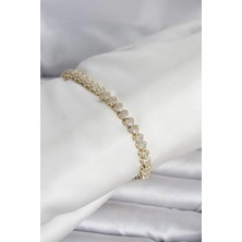 AyrStore Buğz Pirinç Gold Renk Kalp Model Sıralı Zirkon Taşlı Kadın Bileklik