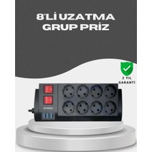 Midas Toptan Home Akım Korumalı 8’li Priz 3 Usb’li Uzatma Kablosu Isıya Dayanıklı 2 Metre