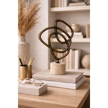 Taytech Modern Soyut Dekoratif Obje – Traverten Mermer Kaideli Altın Metal Heykel |  Salon & Ofis Aksesuarı