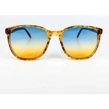 Old Space Vintage Vintage Güneş Gözlüğü – 1980 Retro Kahverengi Kemik Çerçeve & Mavi Sarı Camlı Gözlük OSV639