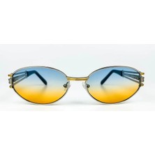 Old Space Vintage Vintage Güneş Gözlüğü – 90’lar Retro – Silver Gold Metal Çerçeve, Mavi-Turuncu Degrade Cam