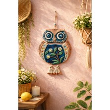 Marena Home El Yapımı Seramik Baykuş Duvar Süsü, 38X28 cm Dekoratif Duvar Aksesuarı, Bohem Duvar Dekoru, Nazar Temalı Seramik Duvar Süsü, Renkli El Işçiliği Ev Dekorasyonu, Balkon Salon Duvar Süsü