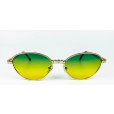 Old Space Vintage Vintage Güneş Gözlüğü – 90’lar Retro – Gold Metal Çerçeve, Yeşil-Sarı Degrade Cam