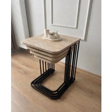 Eryalux Home Zigon 4'lü Tekerli Siyah-Traverten Zigon Sehpa