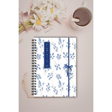 Burak Baskı Tasarım Mavi Çiçek ve Kurdele, A5-Günlük Planlayıcı , Daily Planner, To Do List-Konsept Not Defteri, Notepad