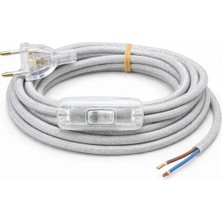 Conana Kumaş Örgü Kablolu, Arapuar Anahtarlı Fiş (2x0,50) Simli Gümüş - 2 Metre