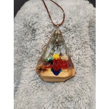 Epoksi Kolye - Kırmızı Sarmaşık Çiçek Bahçesi Detay, Şeffaf Epoksi Kolye