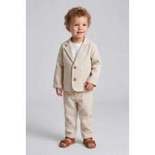 Dmb Boys & Girls Erkek Bebek Beli Lastikli Ceket Pantolon T-Shirt Kombinli Özel Gün Bayramlık 3'lü Takım 1-3 Yaş Bej