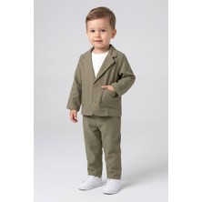 Dmb Boys & Girls Erkek Bebek Beli Lastikli Ceket Pantolon T-Shirt Kombinli Özel Gün Bayramlık 3'lü Takım 1-3 Yaş Haki