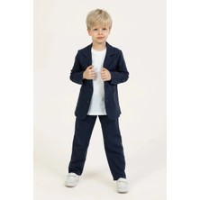 Dmb Boys & Girls Erkek Çocuk Beli Lastikli Ceket Pantolon T-Shirt Kombinli Özel Gün Bayramlık 3'lü Erkek Çocuk Takım Lacivert