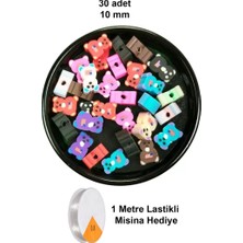 Royaleks Group 30 Adet 10 mm Polimer Kil Fimo Boncuk Takı Bileklik + 1 Metre Lastikli Misina Hediye - Renkli Ayıcık