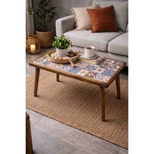 Maison Linden Eskitme Ahşap Ayaklı Seramik Desenli Orta Sehpa 34X64 cm Dikdörtgen Dekoratif Sehpa