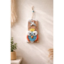 Marena Home Seramik Baykuş Duvar Süsü 21 Cm, El Yapımı Dekoratif Duvar Süsü, Bohem Balkon Salon Dekoru, Renkli Seramik Duvar Askısı, 21X11 cm Duvar Aksesuarı, Yazlık Ev Dekoru, Hediyelik Duvar Süsü