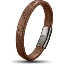 Moncuk Design Kahve Deri Örgü ve Çelik Bileklik 33513B9D3