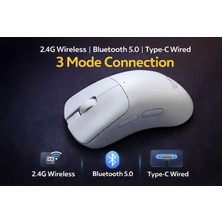 Gameagle 3 Modlu Beyaz Gaming Mouse 2.4g + Bluetooth + Kablolu Bağlantı 63G Ultra Hafif 12800 Dpı 1000Hz Ergonomik Makrolu