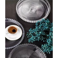 Royaleks Group Boncuklu Sunum Tepsisi, Şeffaf Tepsi, Çay Tepsisi, Sunumluk 23 cm