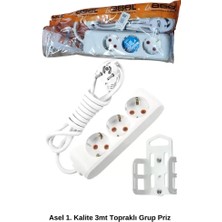 Royaleks Group 3 Metre Askı Aparatlı Topraklı 3lü Grup Priz ROYALEKS-AST303