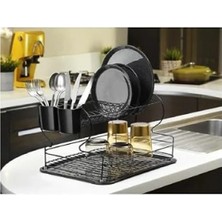 Ulu Pazarlama Paslanmaz Siyah Iki Katlı Bulaşık Süzgeci - Termo Plastik Kaplama