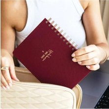 Ulu Pazarlama Keten Kapaklı A5 Spiralli Kareli Tarihsiz Not Defteri - Bordo