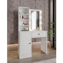 Afilli Çiçek Tek Çekmeceli Led Işıklı Ve Aynalı Makyaj Masası Tamamı Mdf