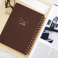 Ulu Pazarlama A5 Spiralli Sert Kapak Düz Çizgisiz Not Defteri - Kahverengi