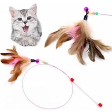 Ulu Pazarlama Renkli Boncuklu ve Tüylü Kedi Oyun Oltası, 90 cm Uzunluk