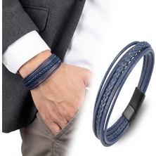 Moncuk Design Mavi Siyah Çoklu Deri Bileklik Zamak Kilit 33513B2D7Z