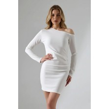 Kont Kadın Tek Omuz Asimetrik Kesim Bodycon Elbise