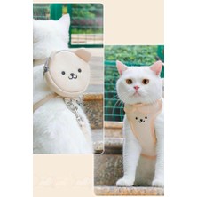 Zurafa Shop Krem Renk Ayıcık Figürlü Çanta Detaylı Bel Göğüs Ayarlanabilir Kedi/köpek Tasma