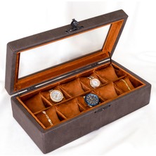 Shansora Design 10'lu Saat Kutusu, Nubuk Kumaş Kaplamalı, Özel Üretim, El Yapımı, Aksesuar Düzenleyici