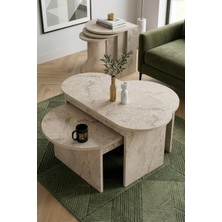 Reyo Falez Setro 9535 5'li Sehpa Takımı - Traverten Desenli Ikili Orta Sehpa ve 3'lü Zigon Yan Sehpa Seti